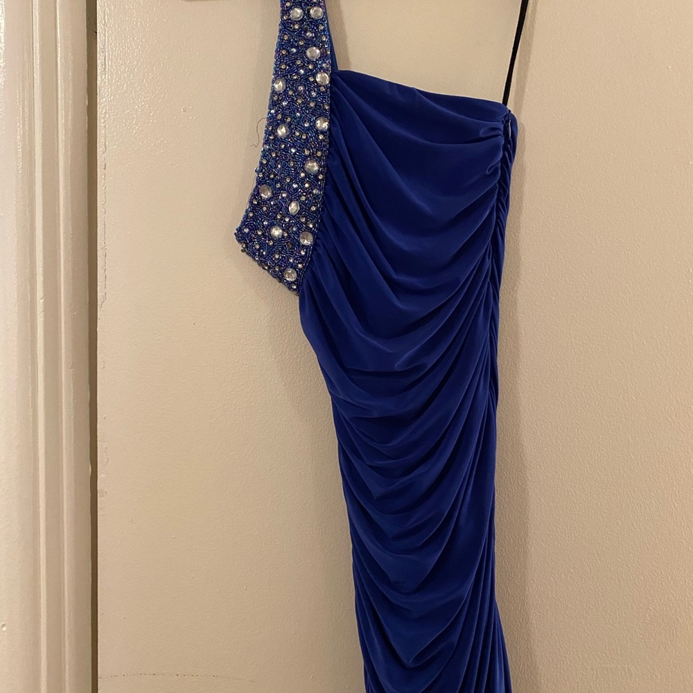 Blue sequin and gem formal dress